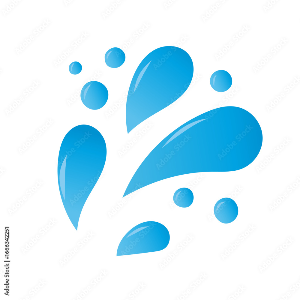 Fototapeta premium Water splash with blue droplets in different sizes. Illustration isolated on white background