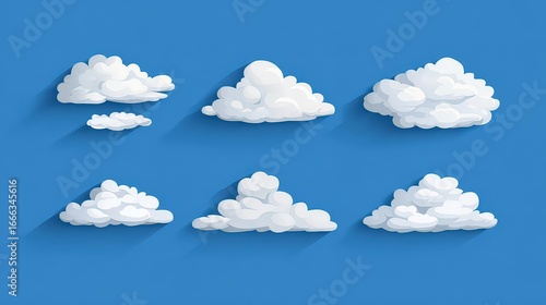 Collection Of Pixel Clouds On Blue Background