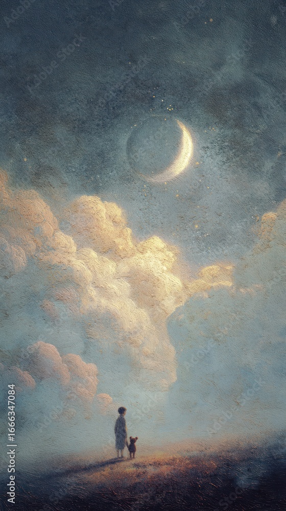 Fototapeta premium Rabbit moon art illustration.