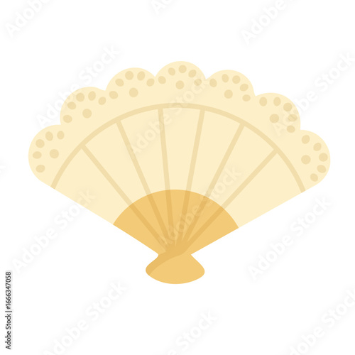 (Несколько значений)Flat vector illustration of elegant ivory wedding lace fan with delicate golden details, isolated.