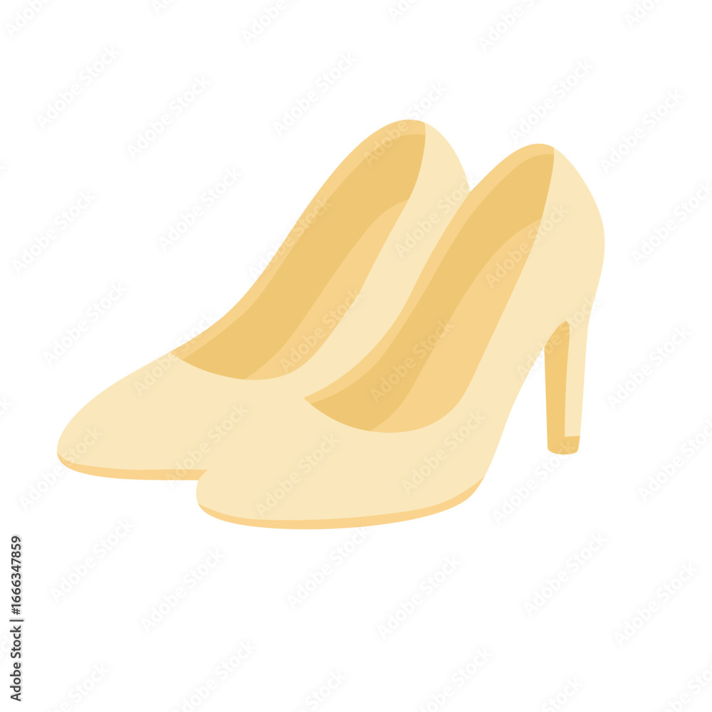 Flat vector illustration of elegant ivory bridal high heel shoes, classic wedding fashion accessory. Flat vector illustration of elegant ivory bridal high heel shoes, classic wedding fashion accessory.