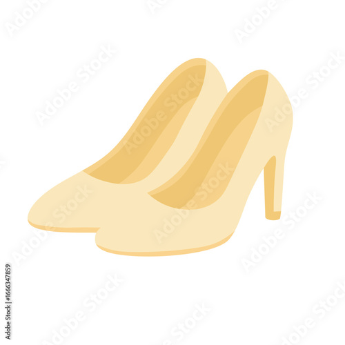 Flat vector illustration of elegant ivory bridal high heel shoes, classic wedding fashion accessory.
