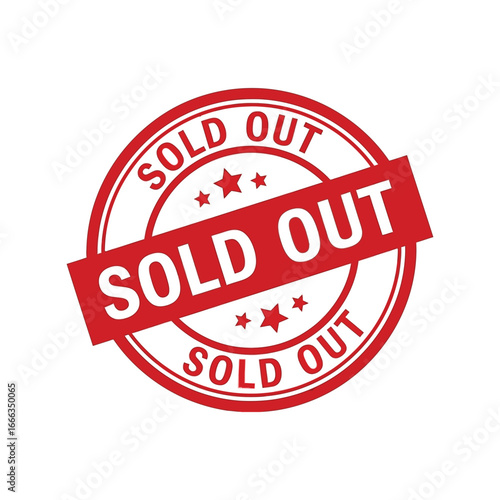 Red round stamp clearly indicating sold out with stars and diagonal bar vector