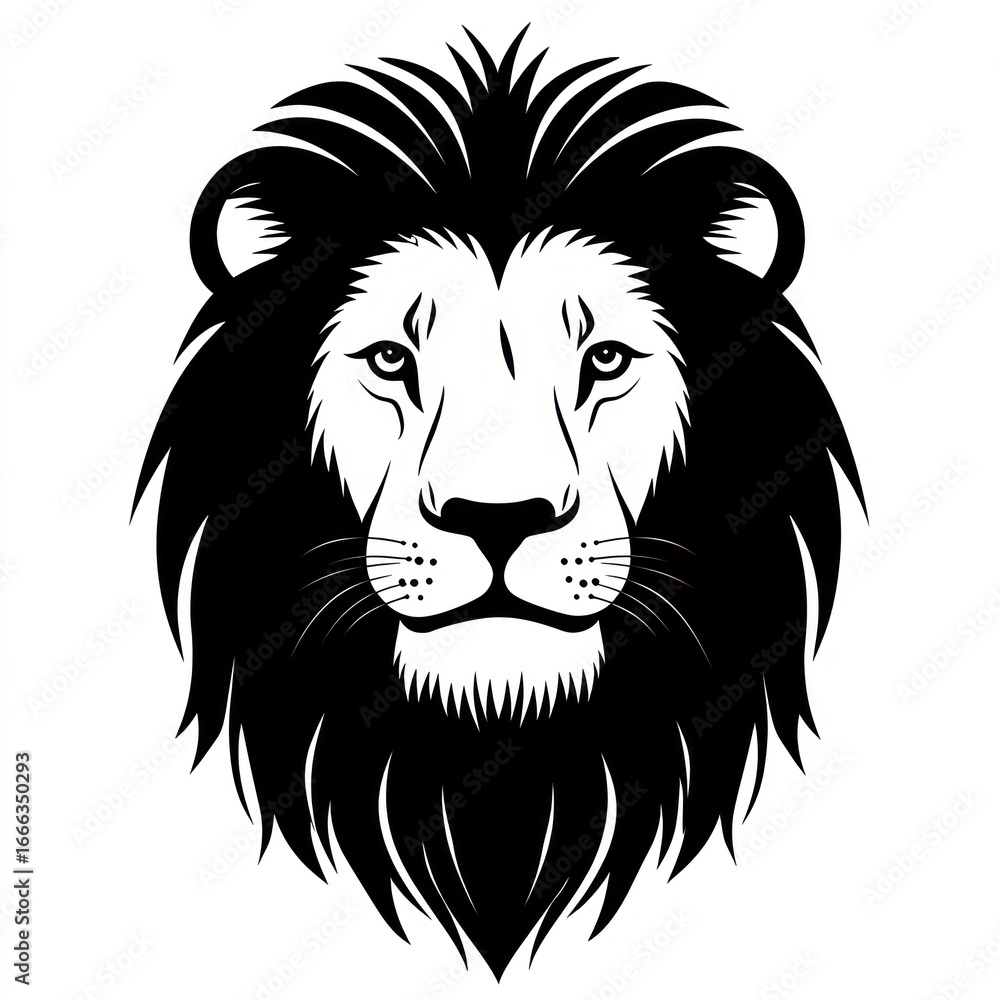 Fototapeta premium Lion face linear illustration silhouette wildlife.