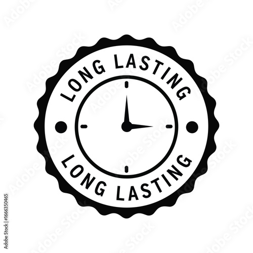 Round vintage seal stamp with clock symbol indicating long lasting quality and time vector