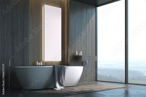 Modern bathroom with large window