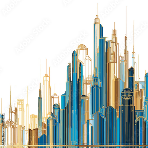 Cityscape Silhouette: A stunning silhouette showcases a futuristic cityscape, with an array of towering skyscrapers reaching towards the sky in an artistic digital illustration.