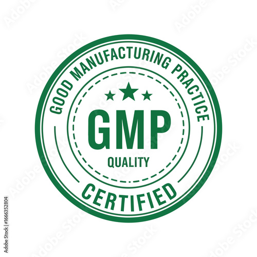 Gmp certified quality seal for pharmaceutical and food manufacturing assurance vector