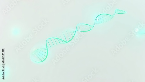 A light green dna strand floating diagonally across a light background with lens flare effects
