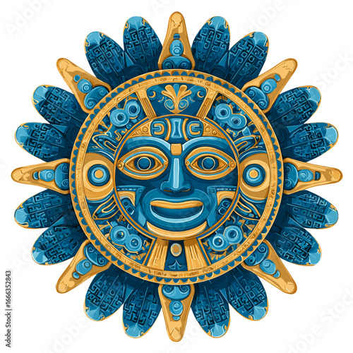 Sun God Iconography: A captivating graphic resource showcases a vibrant artistic rendition of an iconic sun god, rendered in striking detail, with the symbolic aura of culture.