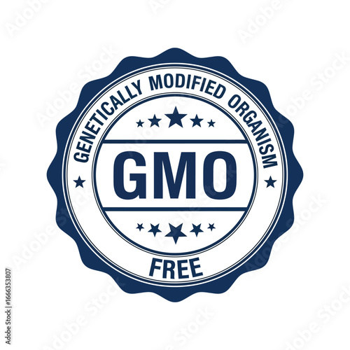 Genetically modified organism free stamp certified label approved seal symbol health food safety assurance vector