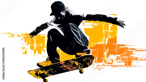 Skateboarder in mid-air, vector design, white background