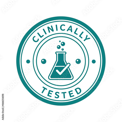 Clinically tested lab flask seal of approval for quality assurance and scientific research vector