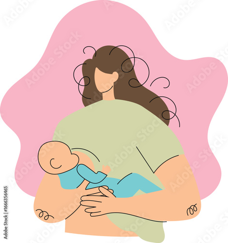 Breastfeeding - A mother in casual clothes breastfeeds her baby. The image is minimalist and conveys motherhood in style.
