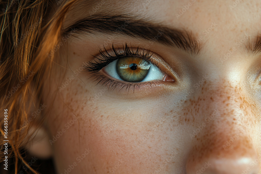 Obraz premium Close Up Face and Eye Symbolizing Human Emotion, Balance, and Inner Peace through Meditation, Generative AI