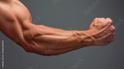 Close-up of flexed arm muscles