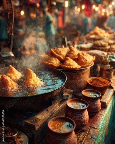 Ultra realistic Indian street food stall with large cauldron