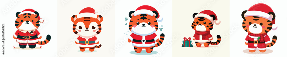 cute tiger in Christmas costume cute tiger in Christmas costume