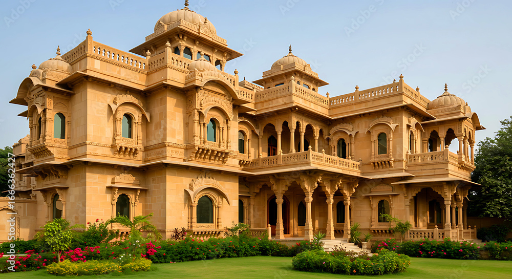 Fototapeta premium Elegant architecture and landscaping of India residence