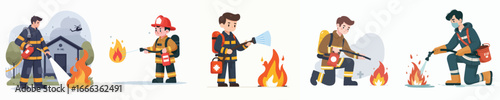 fire extinguisher vector is extinguishing the fire