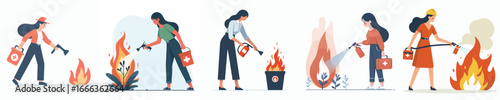 vector of woman putting out fire