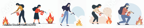 vector of woman putting out fire