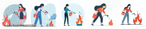 vector of woman putting out fire