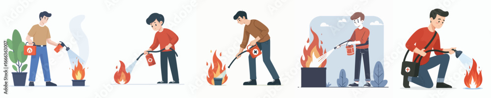 Fototapeta premium vector of young man putting out fire