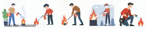 vector of young man putting out fire