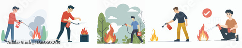 vector of young man putting out fire