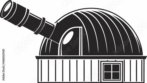 Illustration of an observatory with a telescope under a dome, showcasing astronomical research center |  editable eps vectors silhouette