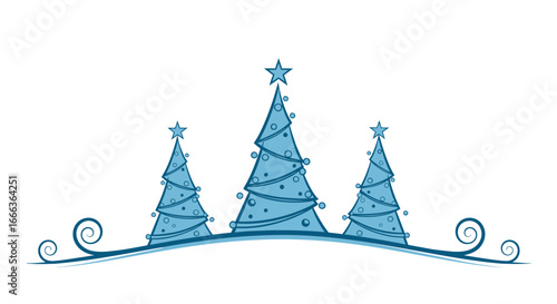 Elegant Christmas trees with shimmering lights and star toppers for festive designs