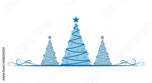Festive blue Christmas trees with star toppers for holiday greetings and design