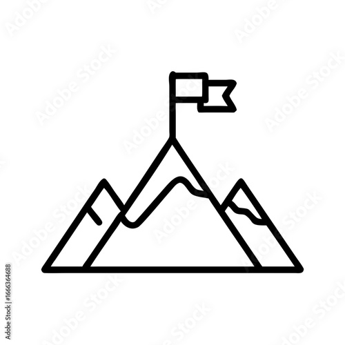 Mountain peak with flag symbolizing achievement and success concept  