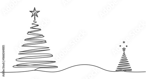 Minimalist Christmas trees with star toppers, perfect for holiday greetings and designs