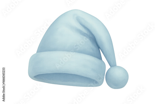 Light blue santa claus hat tilting on transparent background