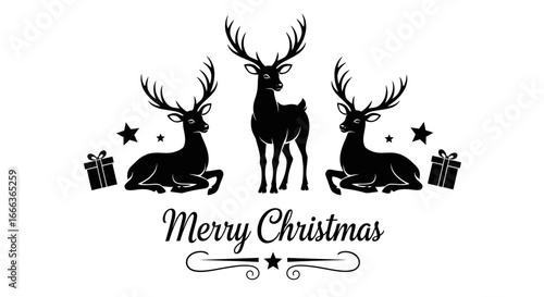 Merry Christmas design with reindeer, stars, and gifts for holiday greetings