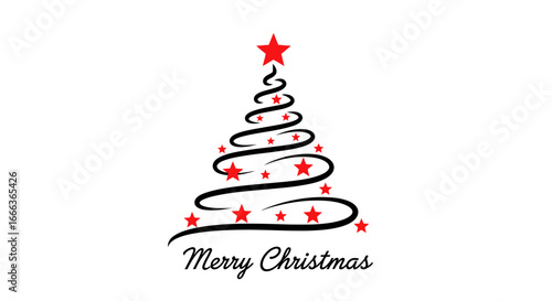 Minimalist Christmas tree with red stars and elegant Merry Christmas greeting