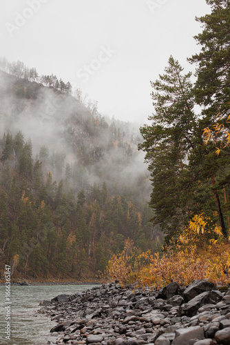 foggy autumn morning in the Altai mountains