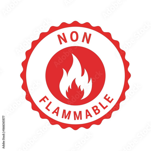 Non flammable safety seal label emblem fire hazard warning symbol vector vector