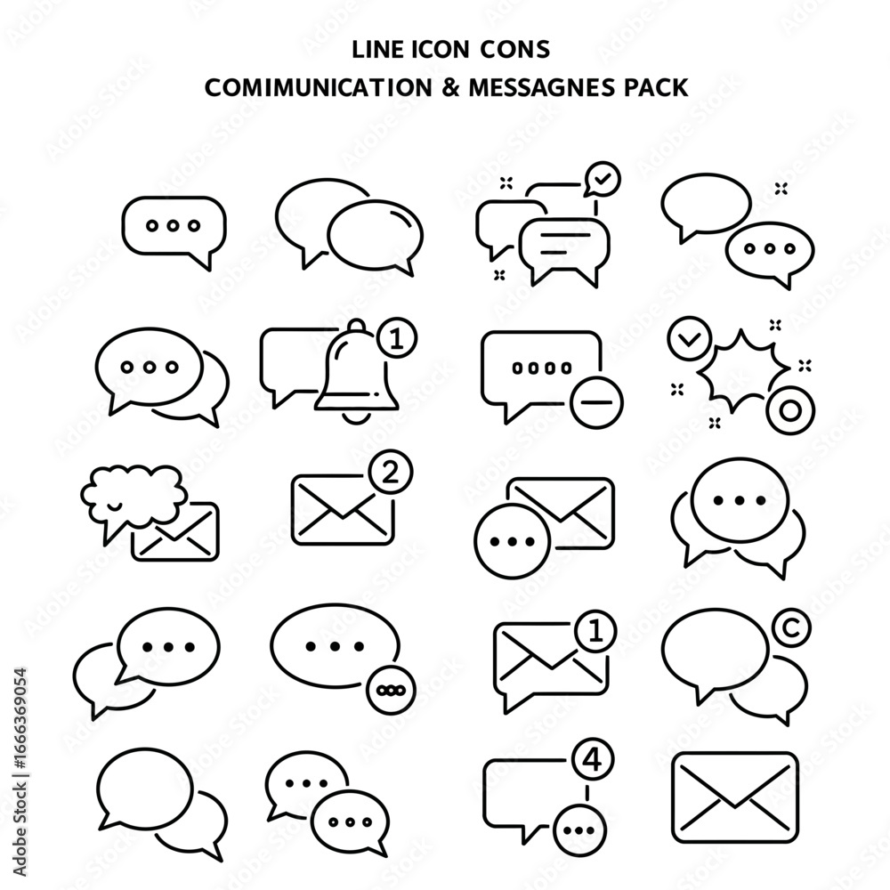 Obraz premium Modern Minimalist Line Icons: Communication & Messaging Pack for Web and App Design