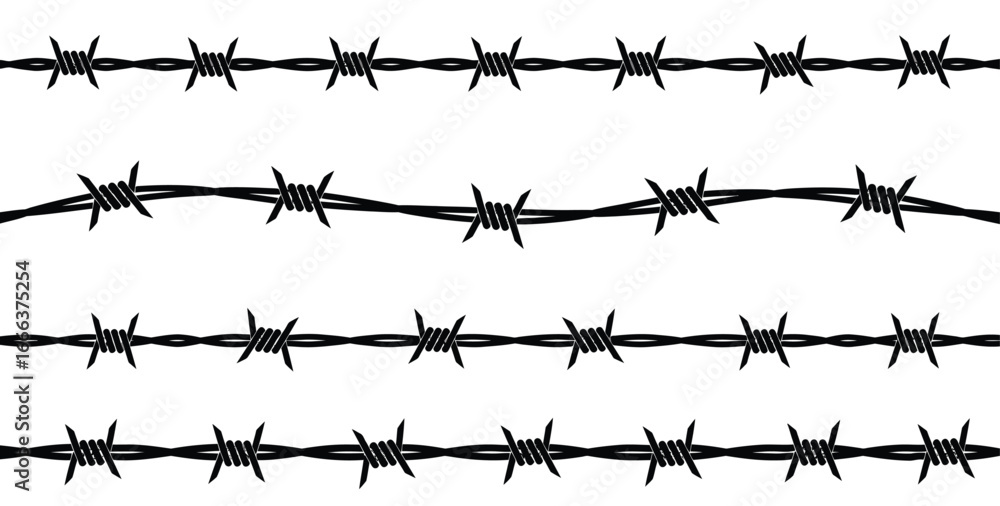 Barbed wire fence lines spiky textured border isolated vector illustration security barrier vector