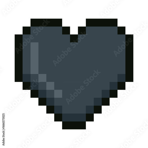 Minimalistic pixel art style black heart. Great for expressing dark love, gothic emotions, heartbreak or edgy UI icons. Suitable for retro games, overlays and app design.