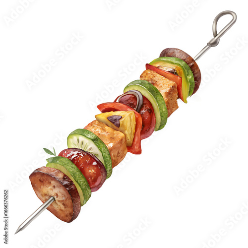 Grilled vegetable kebab isolated on transparent background, a healthy vegetarian meal