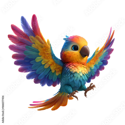 Wallpaper Mural Cute colorful parrot with open wings isolated on transparent background Torontodigital.ca