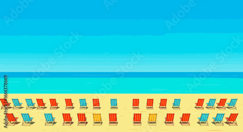 Colorful beach chairs and sea summer scene for relaxation and enjoyment