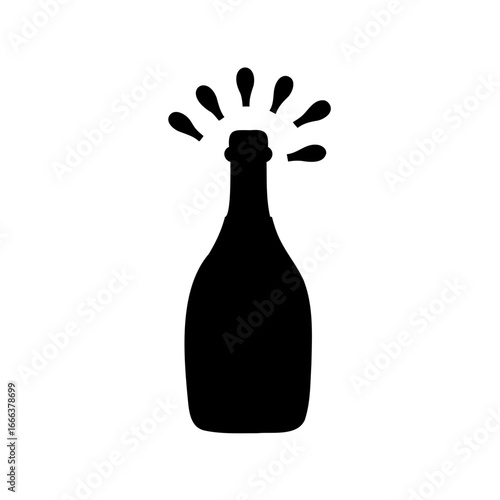Popping Bottle Silhouette Depicting Celebrations and Jubilant Events with Effervescent Splashes