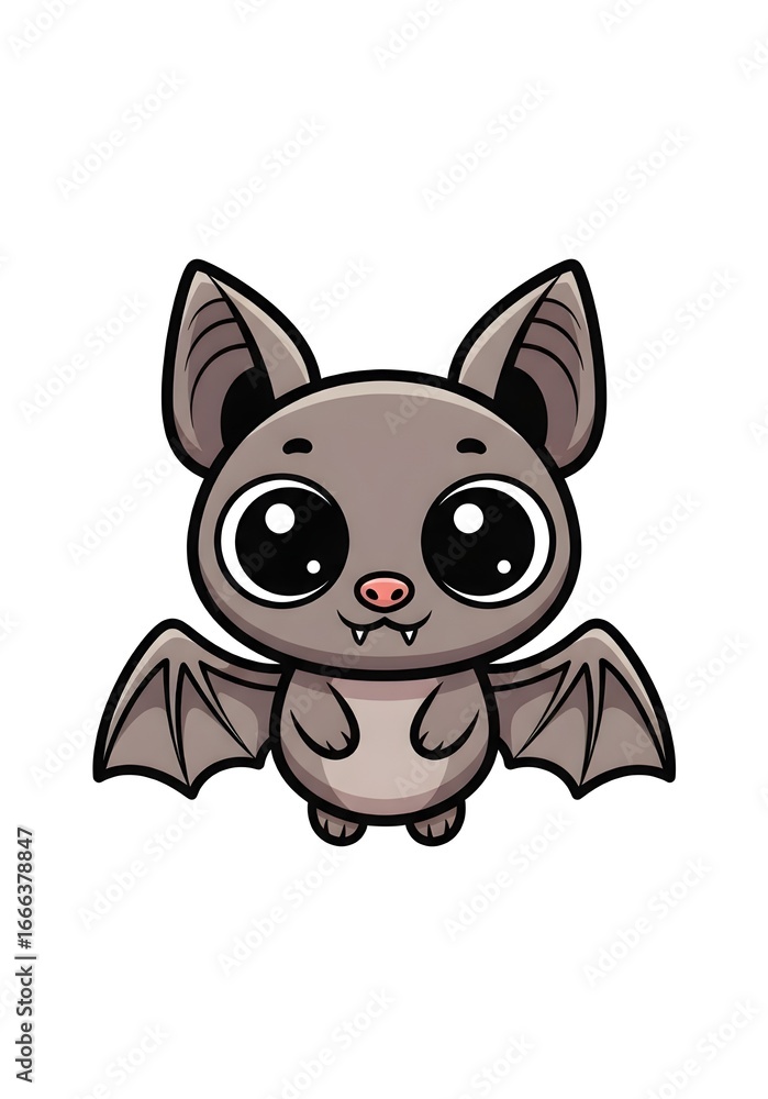 Obraz premium Adorable cartoon bat illustration with large eyes, wings, and a cute expression, perfect for Halloween or children's designs