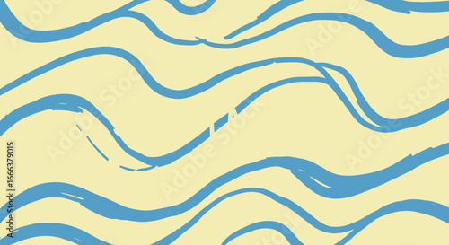 Seamless wavy pattern with hand-drawn blue lines on a light yellow background