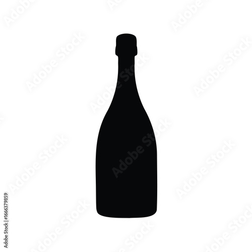 Silhouette of a tall glass bottle, likely wine or champagne, isolated